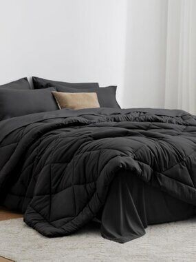 Twin Comforter Set 5 Pc Bed in a Bag Black Neutral Bedding Love’s Cabin